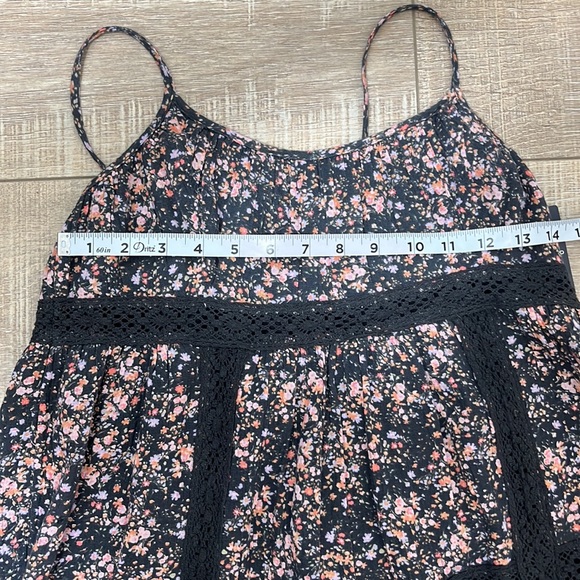 Lucky Brand Floral Dress Tassel Tie Lace Detail Lined Gray / Multi Sz S - Picture 15 of 16